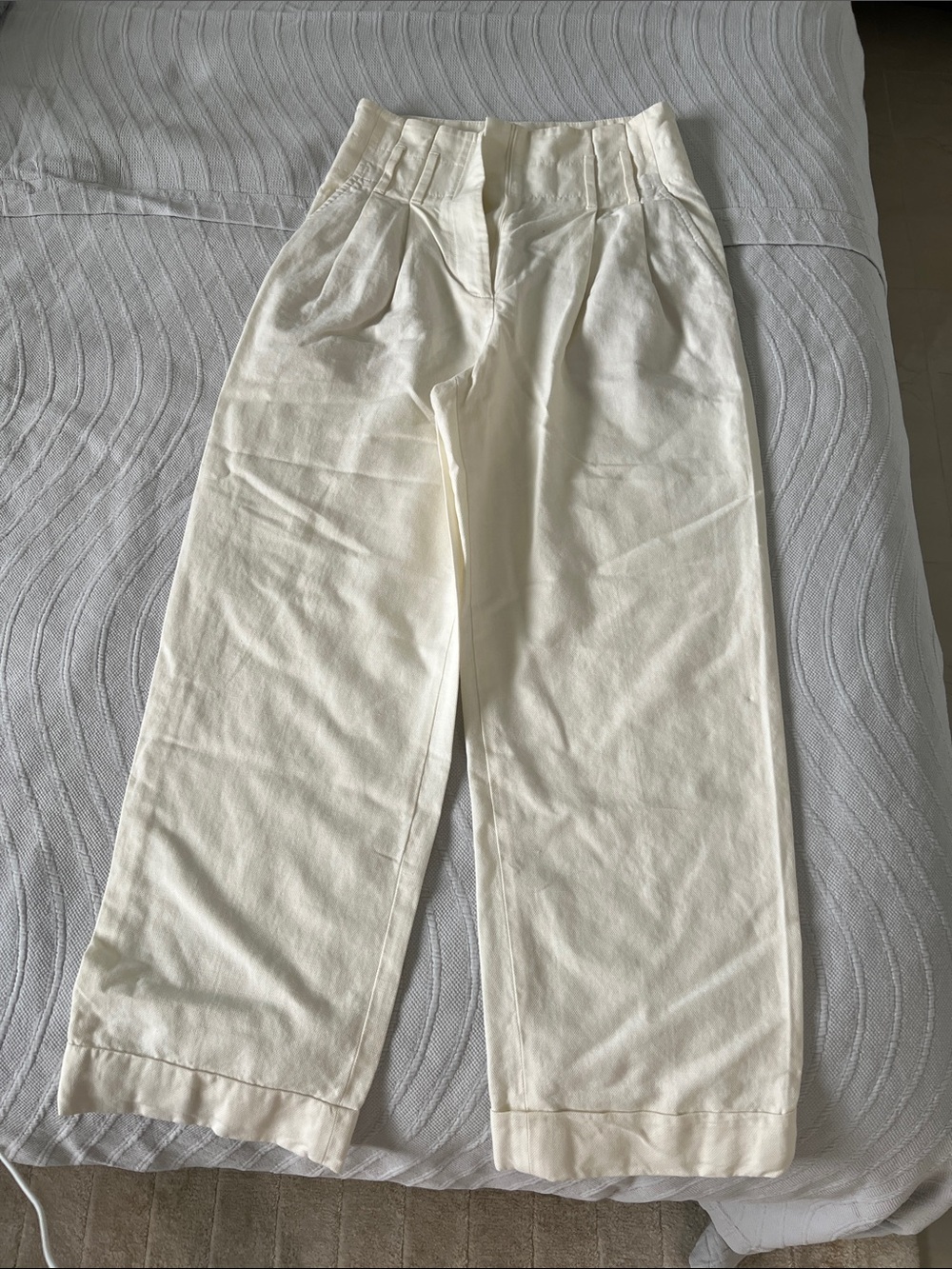 Brunello Cucinelli Cream High-Waist Wide-Leg Pants